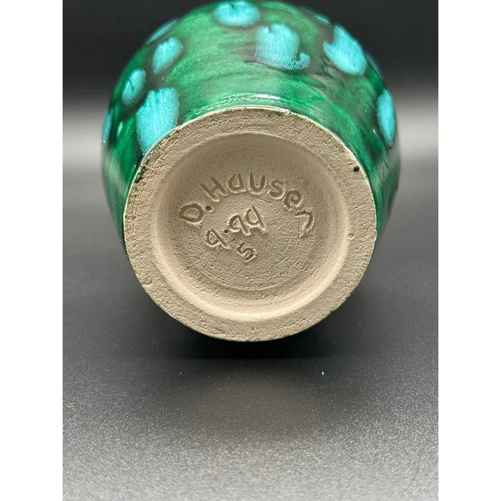 D. Hausen Signed Studio Pottery Vase Green Turquoise Glaze 7.5